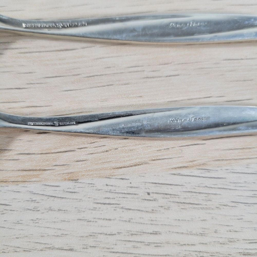 International Sterling PINE SPRAY 4 Pieces 925 Silverware Fork Knife Spoon - Picture 3 of 10